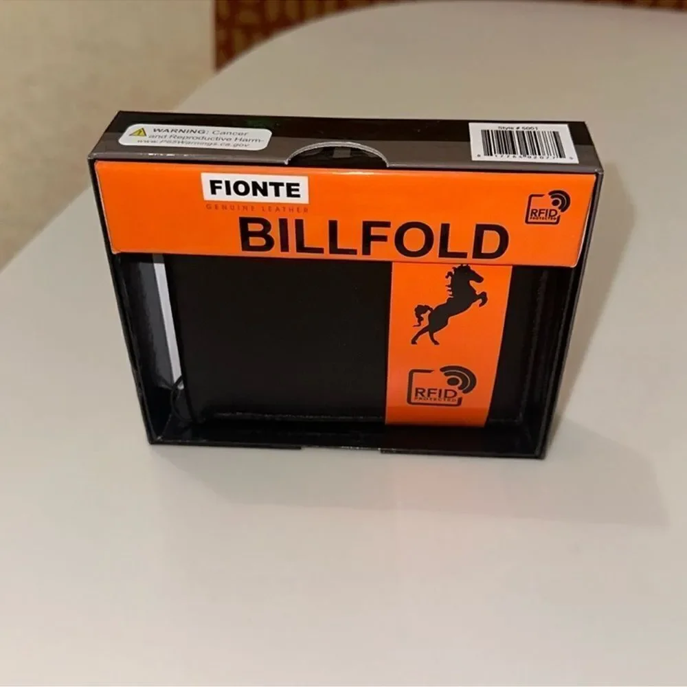 FIONTE RFID Black Men’s Genuine Leather Protected Billfold Bifold Wallet